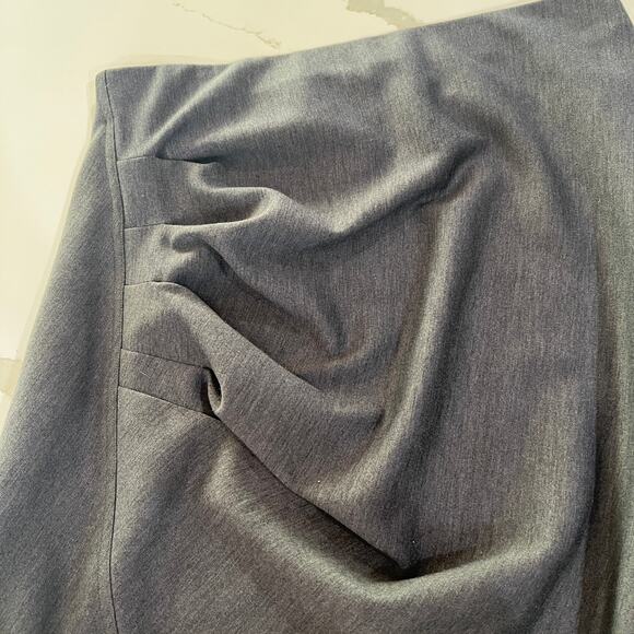 Donna Karan Wool Stretch Midi Skirt Grey Large Ruched Back Fitted Elastic Waist - Picture 7 of 7
